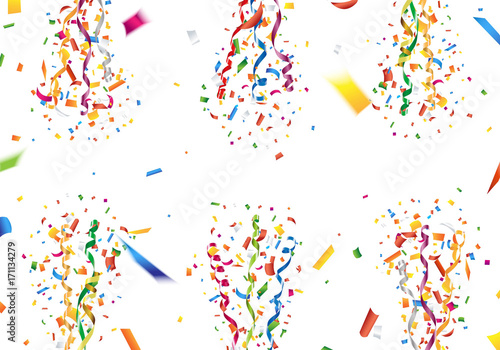 Exploding colorful confetti and streamer background Vector