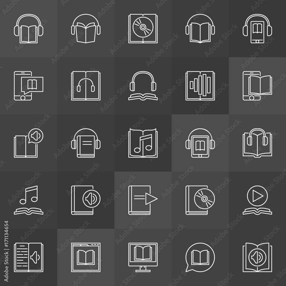 Audio book icons set Audio book icons set