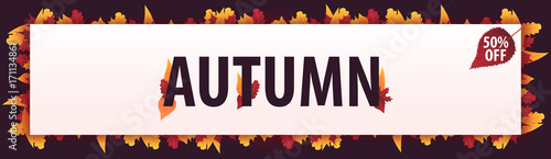 Autumn Background with leaves for shopping sale or promo poster and frame leaflet or web banner. Vector illustration template.