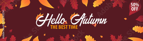 Autumn Background with leaves for shopping sale or promo poster and frame leaflet or web banner. Vector illustration template.