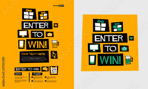 Enter to Win! (Flat Style Vector Illustration Contest Poster Design) With Instructions and Rules 
