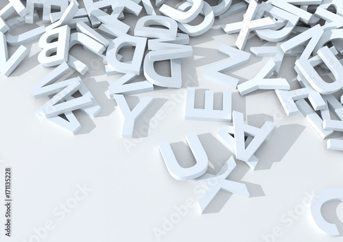 White letters. 3D Illustration. Infinite letters background.