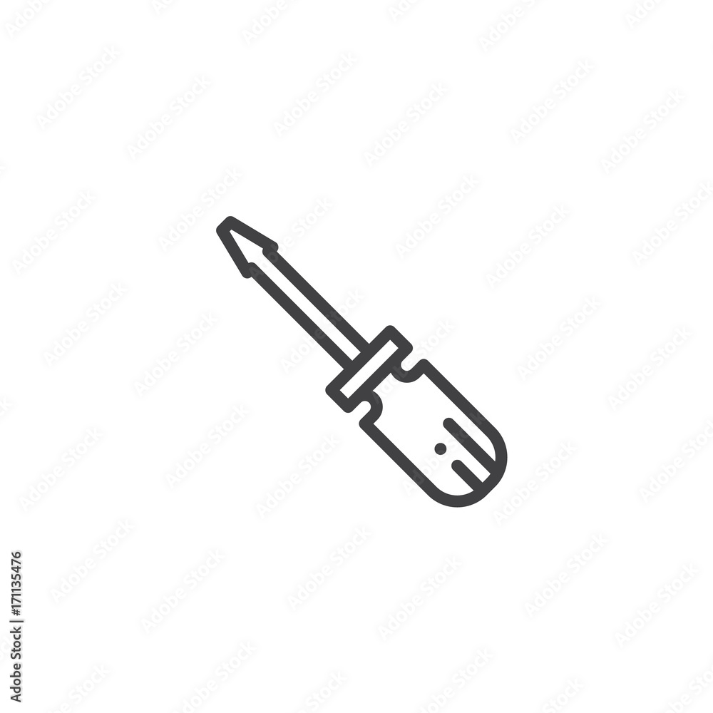 Screwdriver work tool line icon, outline vector sign, linear style pictogram isolated on white. Symbol, logo illustration. Editable stroke Screwdriver work tool line icon, outline vector sign, linear style pictogram isolated on white. Symbol, logo illustration. Editable stroke