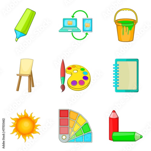 Color scheme icons set, cartoon style