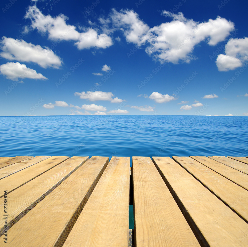 Wood and blue sea