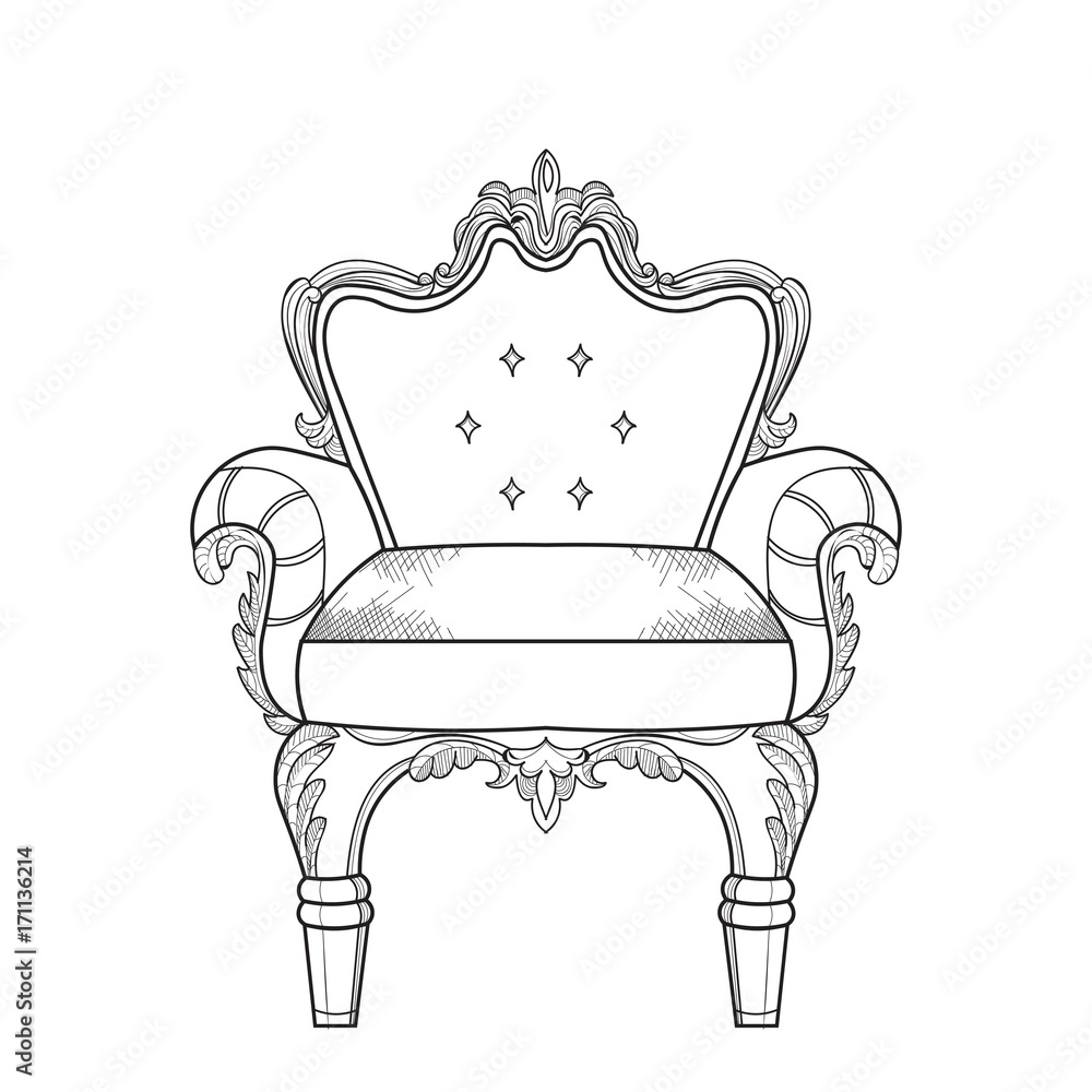 Fototapeta premium Armchair with luxurious ornaments. Vector French Luxury rich intricate structure. Victorian Royal Style decor