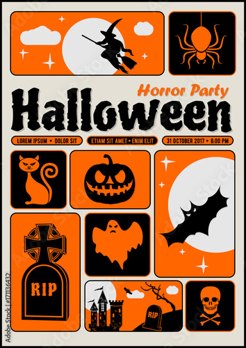 Halloween Party Poster. Vector illustration. © zfmbek