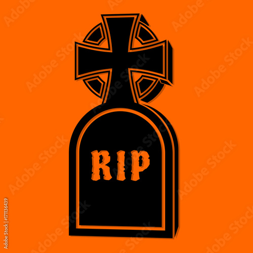 Halloween Grave. Black icon on orange background. Vector illustration