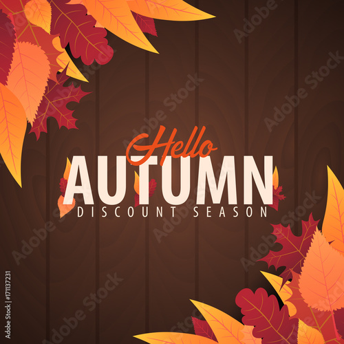 Autumn Background with leaves for shopping sale or promo poster and frame leaflet or web banner. Vector illustration template.