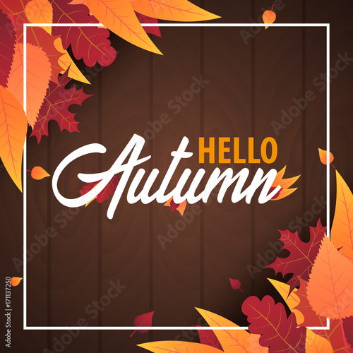 Autumn Background with leaves for shopping sale or promo poster and frame leaflet or web banner. Vector illustration template.