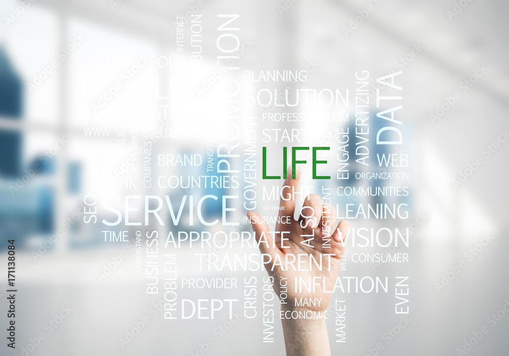 Concept of modern business with palm choocing on of keywords for Concept of modern business with palm choocing on of keywords for