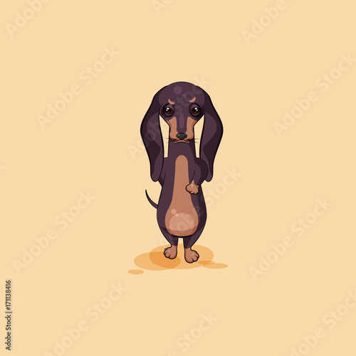 Vector stock illustration emoji of cartoon character dog talisman, phylactery hound, mascot pooch, bowwow dachshund sticker emoticon German badger-dog with angry grumpy emotion design