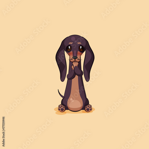 Vector stock illustration emoji of cartoon character dog talisman, phylactery hound, mascot pooch, bowwow dachshund sticker emoticon German badger-dog sleeps on stomach emotion design