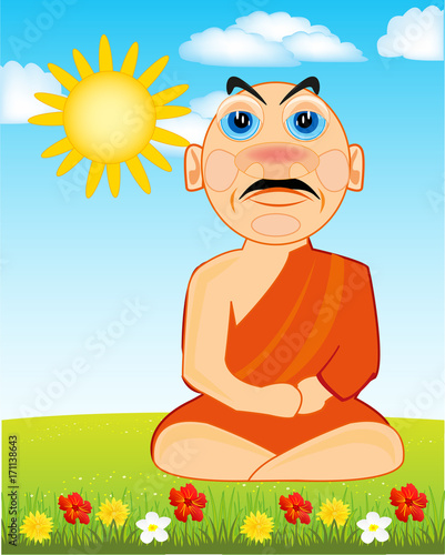 Buddhist on glade with flower