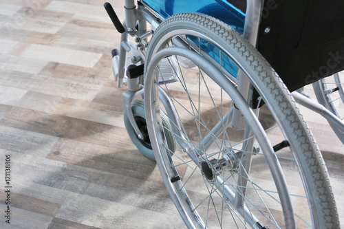 Wheelchair in room. Elderly care concept