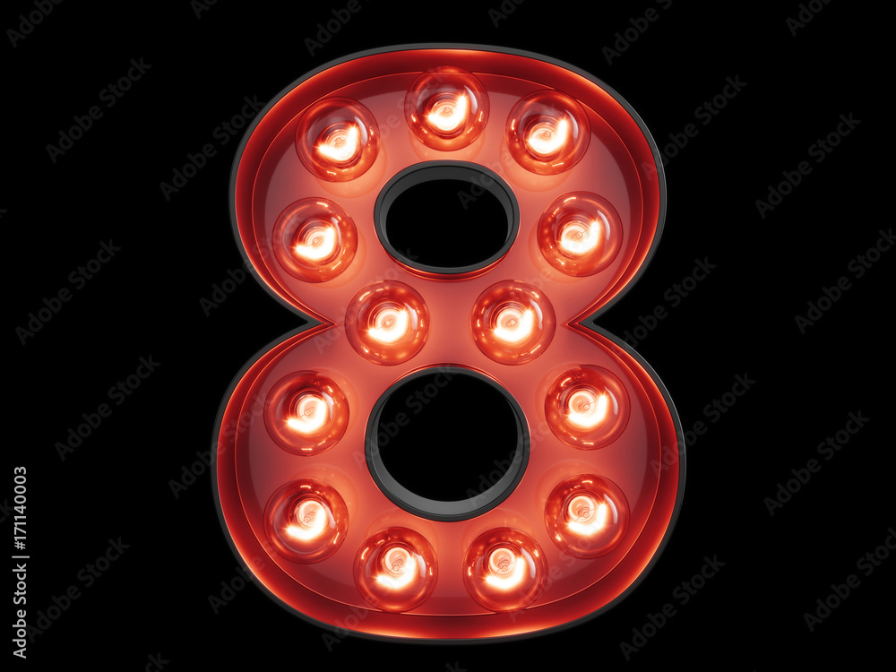 Light bulb digit alphabet character 8 eight font