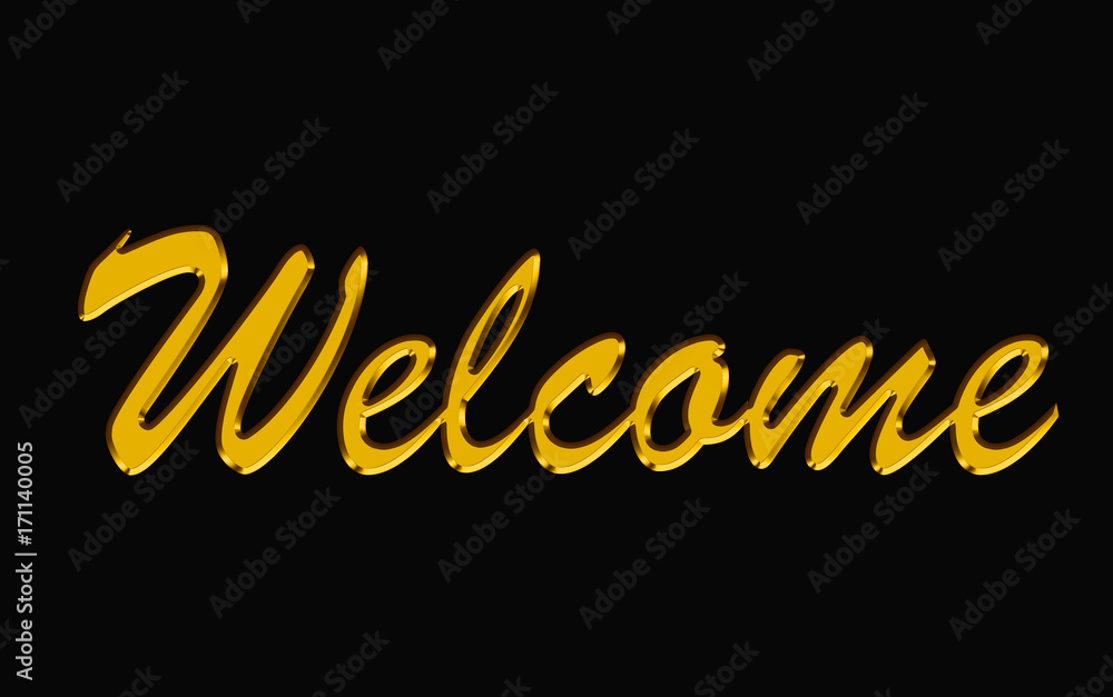 golden text on black background. welcome gold letter. Stock
