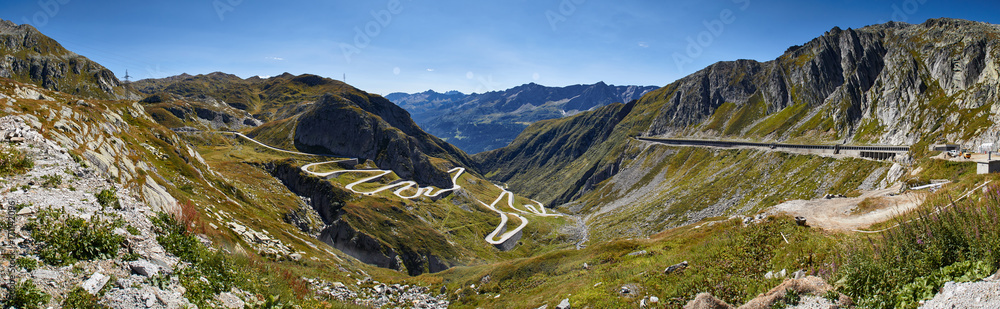 Passo San Gottardo, Aussicht auf die Tremola Passstraße Passo San Gottardo, Aussicht auf die Tremola Passstraße