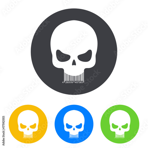 Icono plano codigo de barras craneo en circulo varios colores