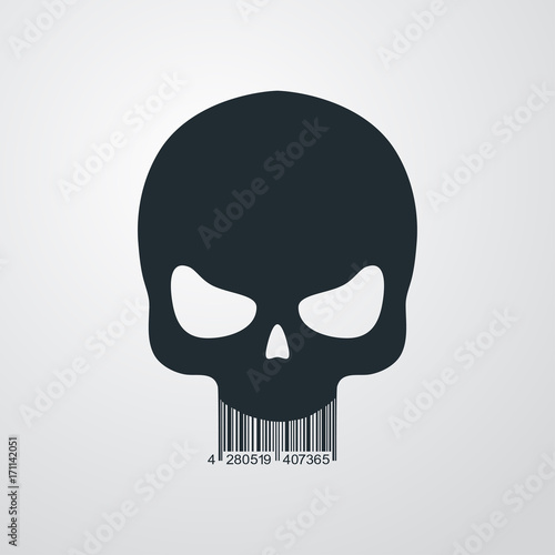 Icono plano codigo de barras craneo en fondo degradado