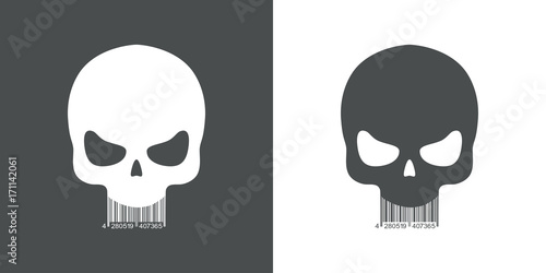 Icono plano codigo de barras craneo gris y blanco