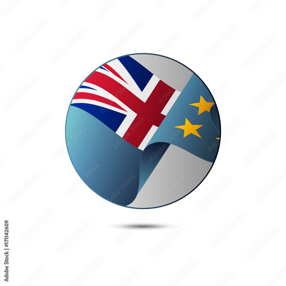 Tuvalu flag button with shadow on a white background. Vector illustration. Tuvalu flag button with shadow on a white background. Vector illustration.