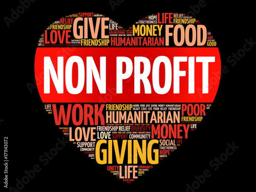 Non Profit word cloud collage, heart concept background