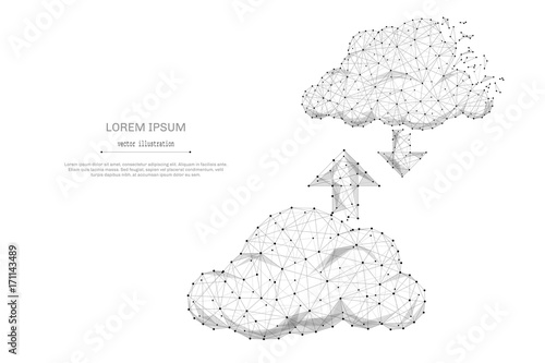 CLOUD service isolated from low poly wireframe on white background. Tochnology and internet. Vector abstract polygonal image mash line and point with destruct shapes.