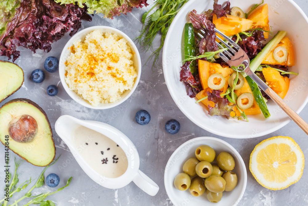 Bright colorful salad with couscous