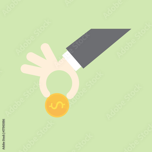 Flat design concepts for business,hand put coin , investing saving concept,