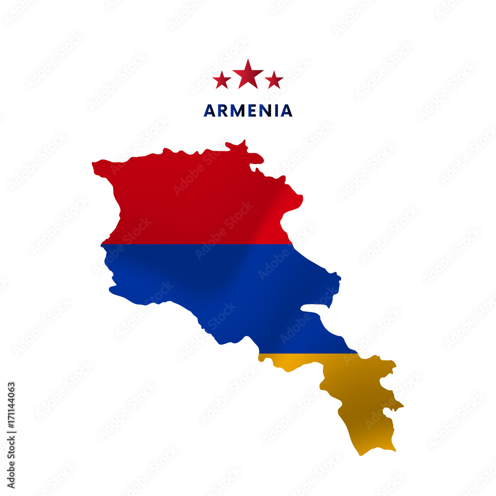 Armenia map with waving flag. Vector illustration.