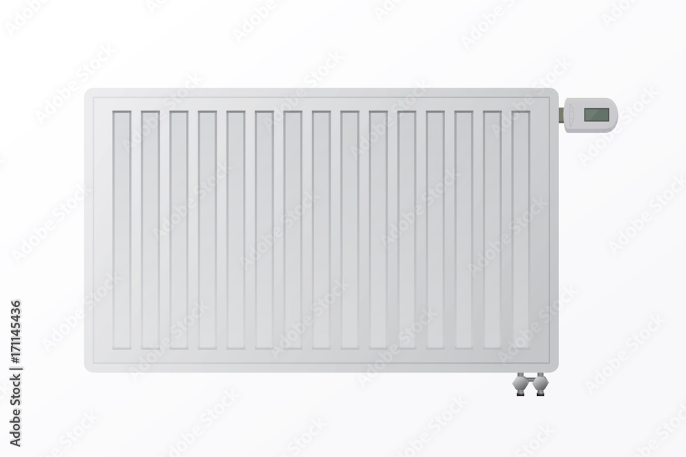 Heating steel panel radiator for HVAC systems on a white background. Electronic controller vector illustration. Heating steel panel radiator for HVAC systems on a white background. Electronic controller vector illustration.