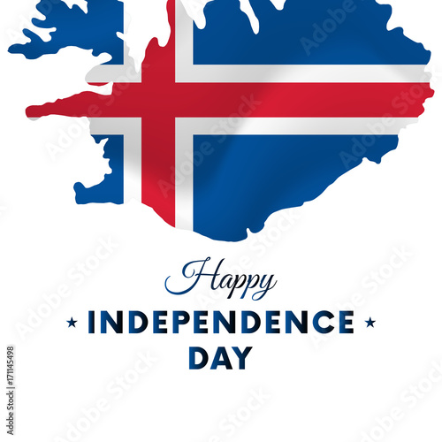 Banner or poster of Iceland independence day celebration. Iceland map. Waving flag. Vector illustration.