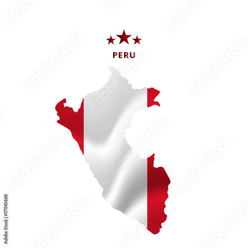 Peru map with waving flag. Vector illustration.