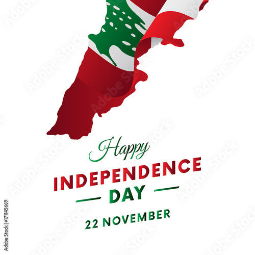 Banner or poster of Lebanon independence day celebration. Lebanon map. Waving flag. Vector illustration.