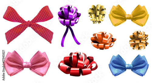 VECTOR set of realistic colorful bows