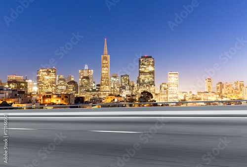 empty asphalt road with cityscape of modern city