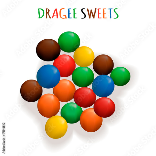 VECTOR colored dragee candies, pile of sweets, glazed nuts