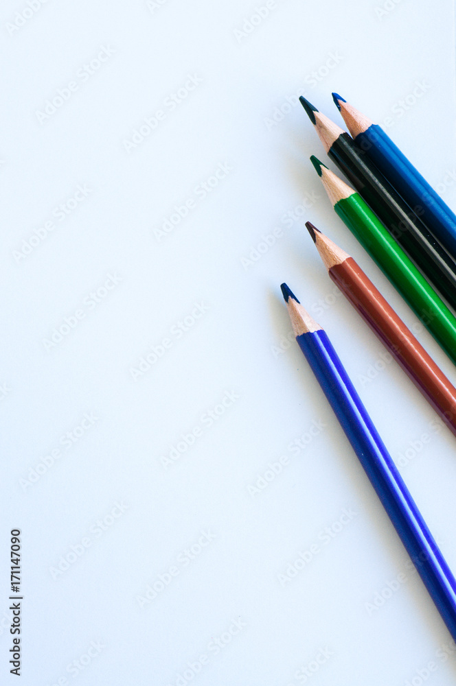 Set of colorful pencils on a white background. Close up and copy space. Set of colorful pencils on a white background. Close up and copy space.