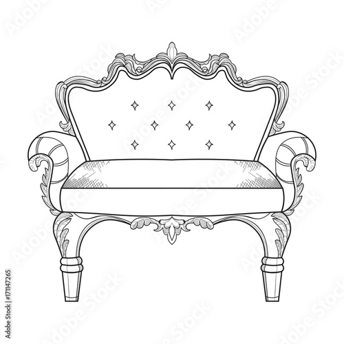 Classic ornamented couch Vector illustration line arts
