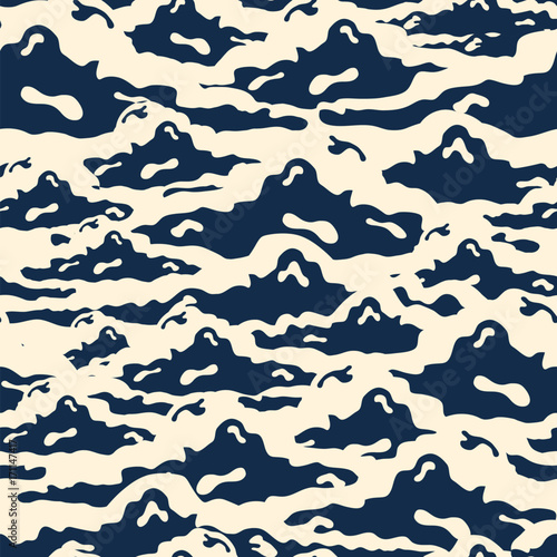 Photography Gorgeous seamless pattern with white and navy blue umulus clouds hand drawn in p