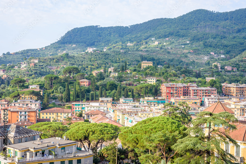 Morning view from above to cloudy day in Santa Margherita Ligure city in Italy