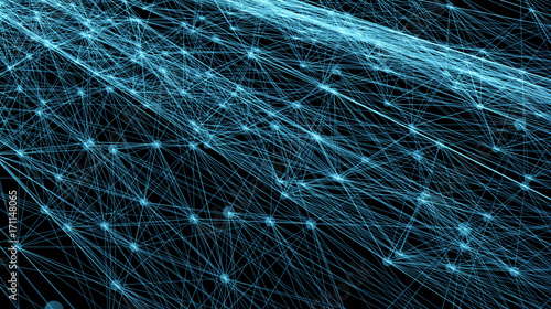 Abstract futuristic lines and dots grid. Intertwining web, a network of ropes, an unusual geometric black and blue vector pattern for brochure, poster, web, card and booklet template.