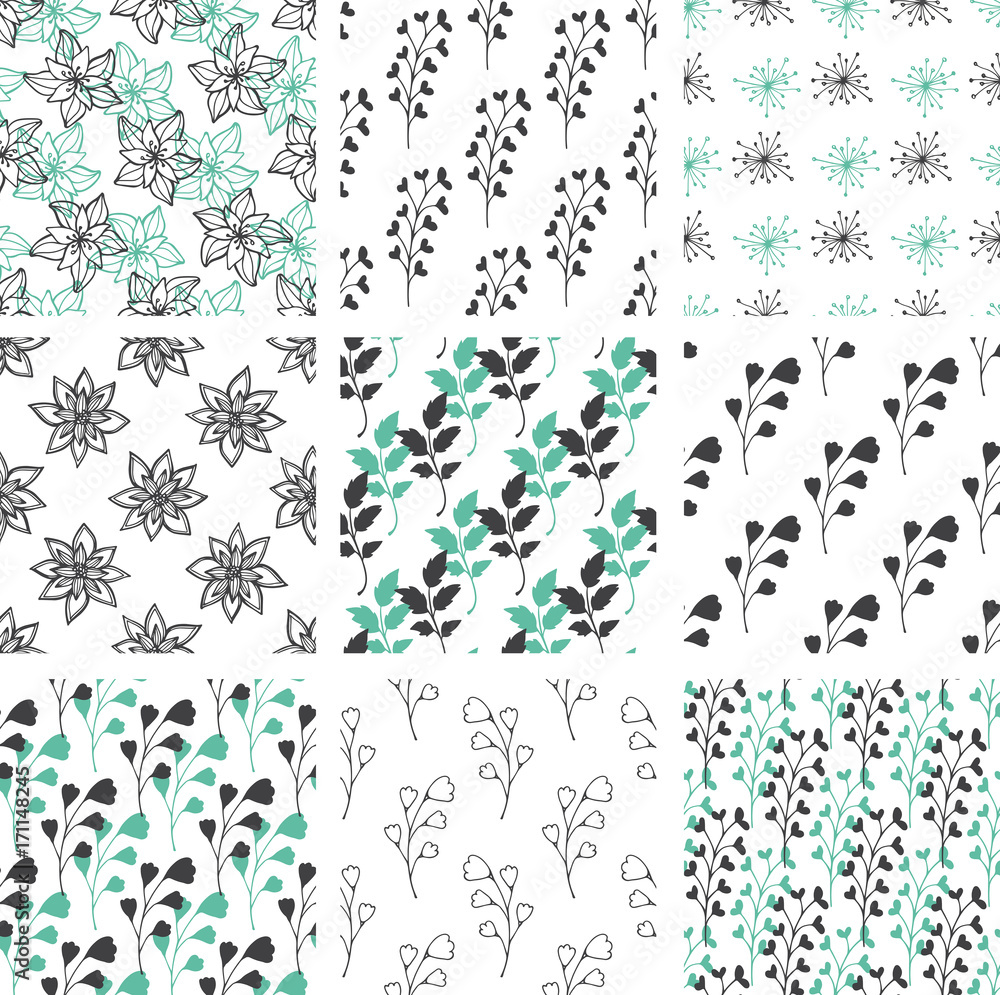 Patterns with flowers and leaves