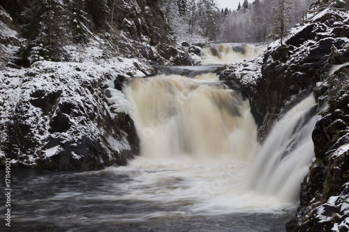 Kivach waterfall in the winter, Karelia, Russia