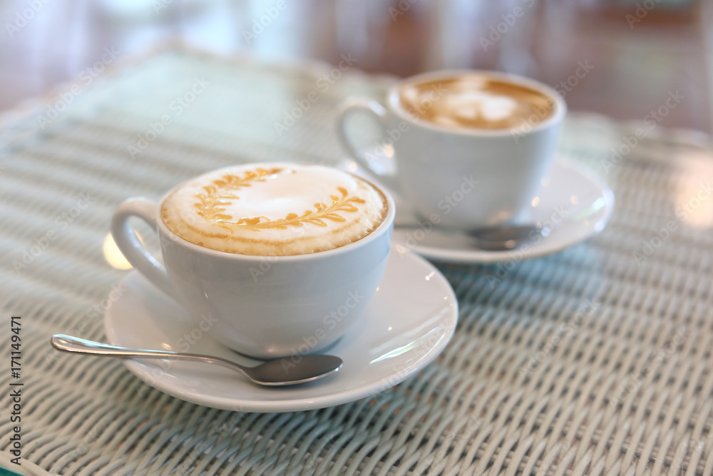 caramel macchiato and latte hot coffee drink tasty in cafe restaurant caramel macchiato and latte hot coffee drink tasty in cafe restaurant