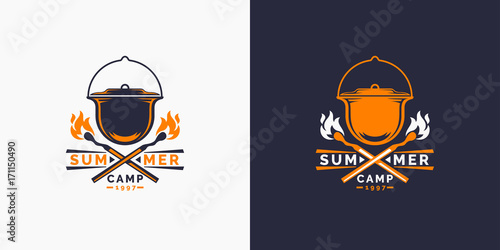 Camping and outdoor adventure retro logo. The emblem for cub scouts. Sign for the Hiking.
