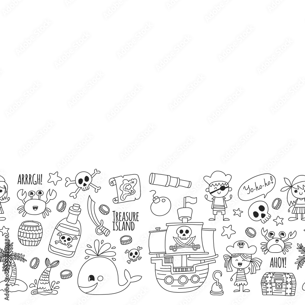 Vector seamless pattern Pirate party for children Kindergarten Kids ...