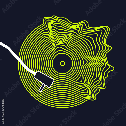 Poster of the Vinyl record. Vector illustration on dark background