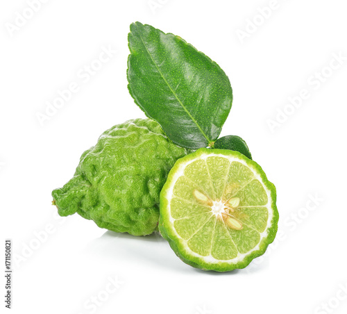 fresh bergamot fruit with leaf isolated on white background photo
